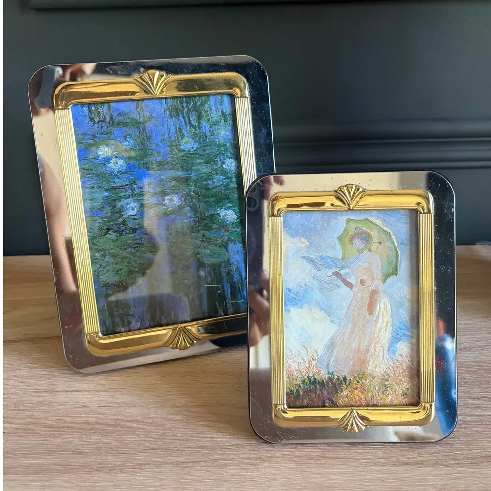 Two Vintage Picture Frames Two-Tone Silver and Gold Finish